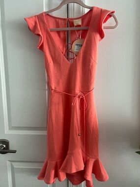 Sage Coral Lace-Up Back Shift Dress